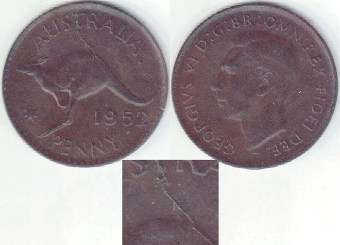 1952 A. Australia Penny (blank error) A001305